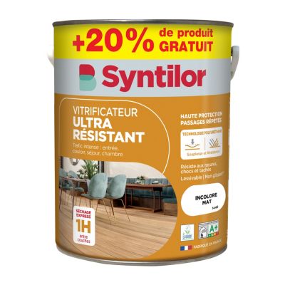 Vitrificateur ultra résistant Syntilor incolore mat 5L + 20% gratuit