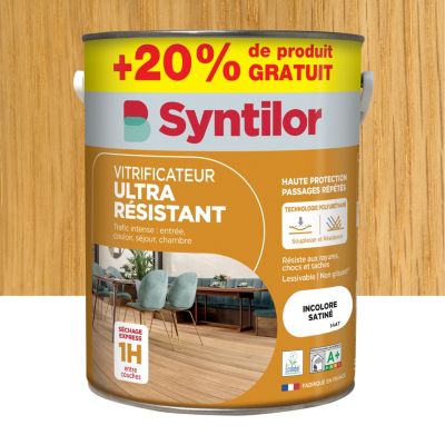 Vitrificateur ultra résistant Syntilor incolore satiné 5L + 20% gratuit
