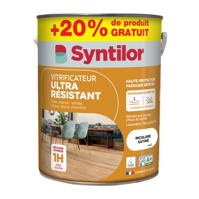 Vitrificateur ultra résistant Syntilor incolore satiné 5L + 20% gratuit