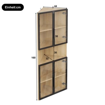 Vitrine 62x32x160 cm - avec éclairage LED - 4 portes en verre trempé - finition chêne - MDF - Naturel