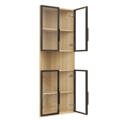 Vitrine 62x32x160 cm - avec éclairage LED - 4 portes en verre trempé - finition chêne - MDF - Naturel