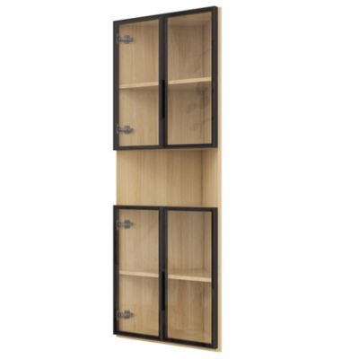 Vitrine 62x32x160 cm - avec éclairage LED - 4 portes en verre trempé - finition chêne - MDF - Naturel