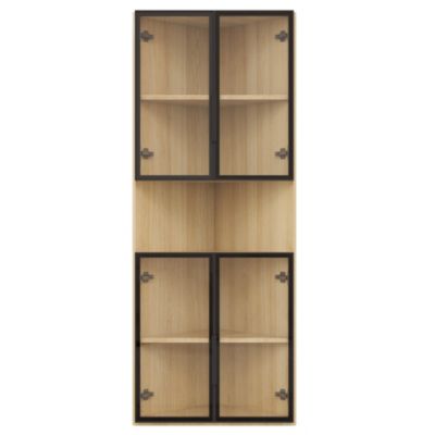 Vitrine 62x32x160 cm - avec éclairage LED - 4 portes en verre trempé - finition chêne - MDF - Naturel