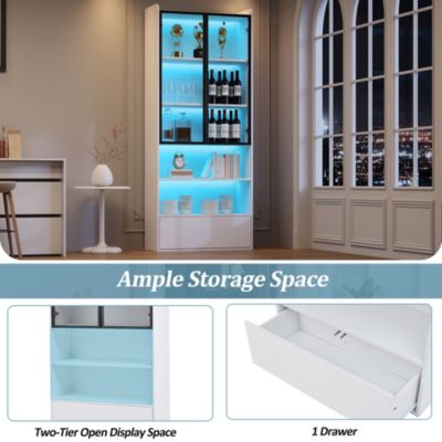 Vitrine en Verre avec éclairage LED, Vitrine étagère Debout avec Porte en Verre et Etagères, Armoire
