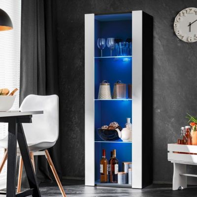 Vitrine Armoire Komodee TIVOLI - LED bleues - Blanc et Noir - 55 x 159 x 35 cm