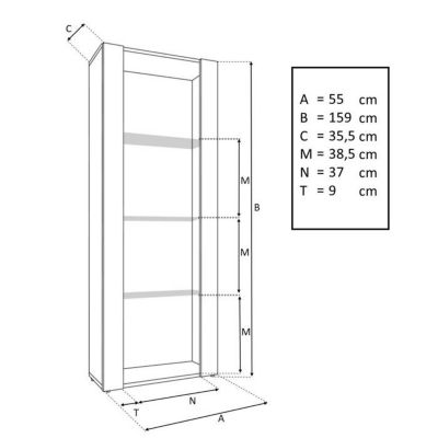 Vitrine Armoire Komodee TIVOLI - LED bleues - Bois naturel et Blanc - 55 x 159 x 35 cm
