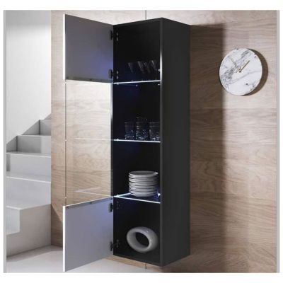 Vitrine armoire LED contemporaine - Noir et blanc - Verre - 1 porte - 4 compartiments - 40x165x29 cm