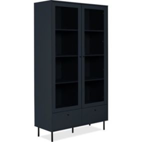 Vitrine buffet haut - Caracas - 2 portes vitrées et 2 tiroirs - 100 x 40 x 183 cm - Bleu navy