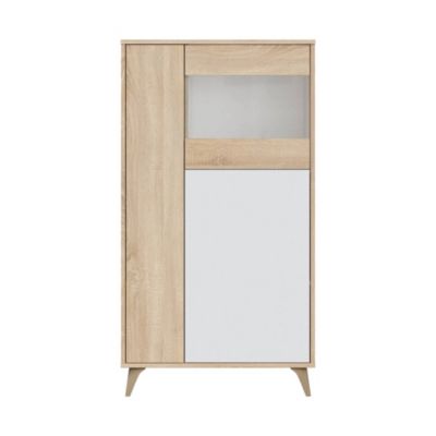 Vitrine Daceved, Vitrine avec 3 portes, Buffet pour salon ou salon, Buffet haut avec Etageres, 77x33h142 cm, Chêne et Blanc