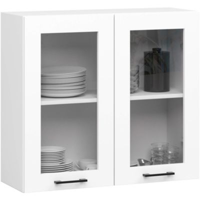 Vitrine de cuisine AKORD OLIWIA W80 H720 Blanche 80 cm 2 portes façade Blanche 2 étagères 80x30,5x72 cm