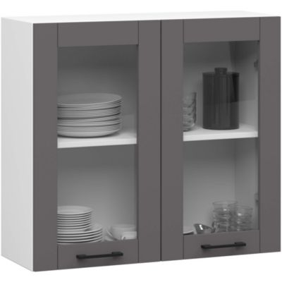 Vitrine de cuisine AKORD OLIWIA W80 H720 Blanche 80 cm 2 portes façade Gris Graphite 2 étagères 80x30,5x72 cm
