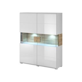 Vitrine double portes collection OHIO. Couleur blanc et chêne. LED incluses