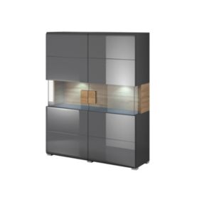 Vitrine double portes collection OHIO. Couleur gris anthracite et chêne. LED incluses