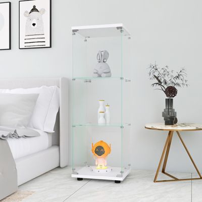 Vitrine en Verre - 3 étagères en Verre - avec Portes et Serrure - Blanc