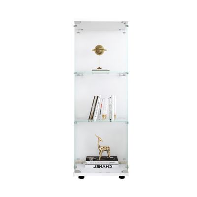 Vitrine en Verre - 3 étagères en Verre - avec Portes et Serrure - Blanc