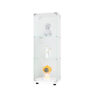 Vitrine en Verre - 3 étagères en Verre - avec Portes et Serrure - Blanc