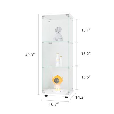 Vitrine en Verre - 3 étagères en Verre - avec Portes et Serrure - Blanc