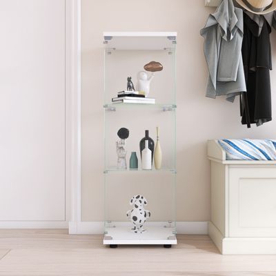 Vitrine en Verre - 3 étagères en Verre - avec Portes et Serrure - Blanc