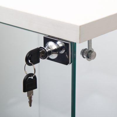Vitrine en Verre - 3 étagères en Verre - avec Portes et Serrure - Blanc