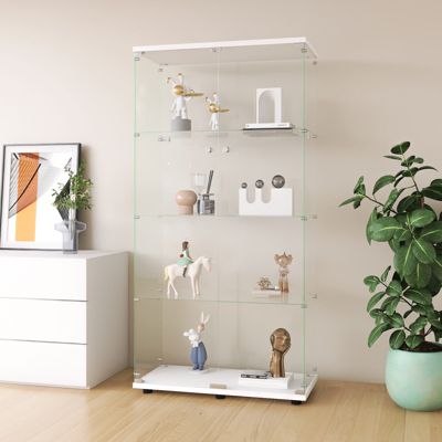 Vitrine en Verre 4 étagères, 2 Portes et Serrure, 164 x 80 x 36 cm, Blanc