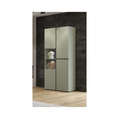 Vitrine haute 2 portes collection HAVANA avec LED intégrée. Coloris sauge et noir.
