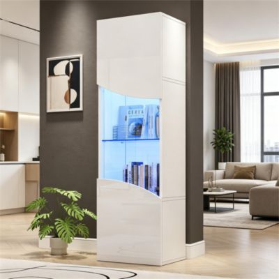 Vitrine haute en panneaux de particules L,35 x P,50 x H,165 cm avec éclairage LED, blanc