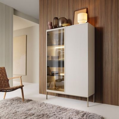 Vitrine Laval WTSZ104 - eclairage LED, largeur 104 cm, hauteur 166 cm, profondeur 39 cm, Couleur cachemire