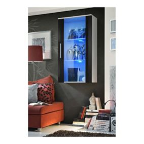 Vitrine LED Murale Design "Neo II" 110cm blanc et noir brillant avec système LED.