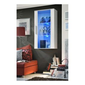 Vitrine LED Murale Design "Neo II" 110cm blanc mat et blanc brillant avec système LED.