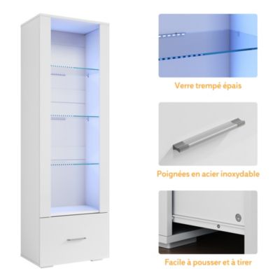 Vitrine LED Sirhona Blanc 1720 x 550 x 350 mm Meuble de rangement avec un tiroir de grande capacité, 3 compartiments en verre