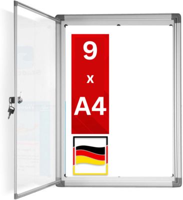 Vitrine murale 70 x 97 cm avec cadre en aluminium, 9 x A4 Panneau magnetique inscriptible tableau affichage avec magnets