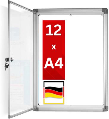 Vitrine murale 94 x 98 cm avec cadre en aluminium, 12 x A4 Panneau magnetique inscriptible tableau affichage avec magnets