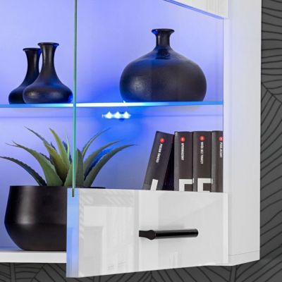 Komodee, Vitrine Armoire Savona, Noir Noir, Largeur 100 cm x Hauteur 50 cm x Profondeur 30 cm, LED RGB, 2 étagères, pour Salon, Chambre, Entrée, Cuisine