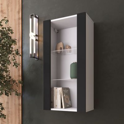 Vitrine Murale Komodee TIVOLI - sans LED - Noir et Blanc - Facades en Mat - 50 x 100 x 29 cm