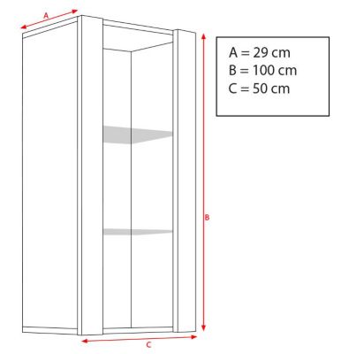 Vitrine Murale Komodee TIVOLI - sans LED - Noir et Blanc - Facades en Mat - 50 x 100 x 29 cm