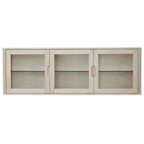 Vitrine murale Nyborg avec 3 portes et 3 niches - Chêne massif et MDF - Naturel