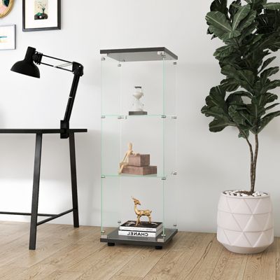 Vitrine Noir 1 Porte en Verre Trempé 3 Niveaux, Montage Rapide 50 min, 125x42x36cm