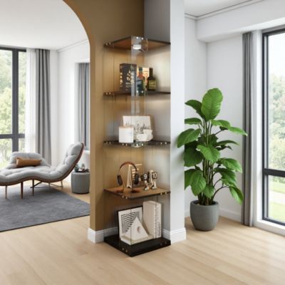 Vitrine rotative 360 blanche à 4 niveaux avec portes en verre transparent et LED tactile, meuble de rangement polyvalent