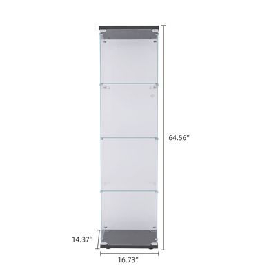 Vitrine sur pied en verre, 4 couches, 1 porte, 42x36x164cm, pour salon, chambre à coucher, bureau, Noir