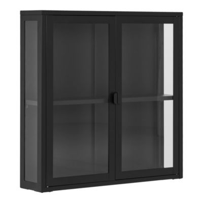 Vitrine Suspendue Brisbane en Acier Noir avec 2 Portes Vitrées - Dimensions 80x18x80 cm