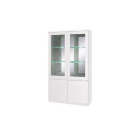 Vitrine vaisselier FABIO - Blanc Brillant avec LED - Style Design - 110 x 190 x 40 cm