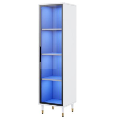 Vitrine vitrée de 170 cm de haut - Éclairage LED - 1 porte vitrée - 4 pieds - MDF+panneaux de particules - Blanc