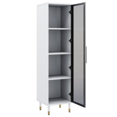 Vitrine vitrée de 170 cm de haut - Éclairage LED - 1 porte vitrée - 4 pieds - MDF+panneaux de particules - Blanc
