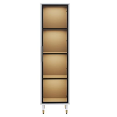 Vitrine vitrée de 170 cm de haut - Éclairage LED - 1 porte vitrée - 4 pieds - MDF+panneaux de particules - Blanc