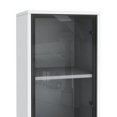 Vitrine vitrée de 170 cm de haut - Éclairage LED - 1 porte vitrée - 4 pieds - MDF+panneaux de particules - Blanc