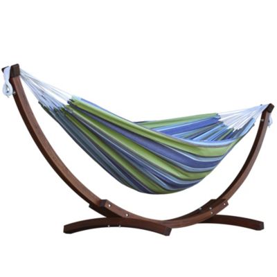 VIVERE Hamac double en coton avec support en pin massif (260 cm) - Oasis