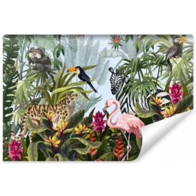 Vlieseline Papier Peint Photo ANIMAUX SAUVAGES Plantes Tropicales Fleurs Feuilles 135cm x 90cm