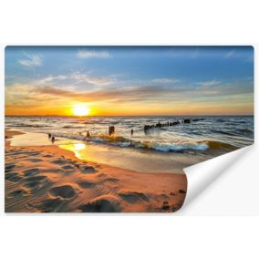 Vlieseline Papier Peint Photo Pour Chambre COUCHER DE SOLEIL Plage Mer Paysage 3D 135cm x 90cm