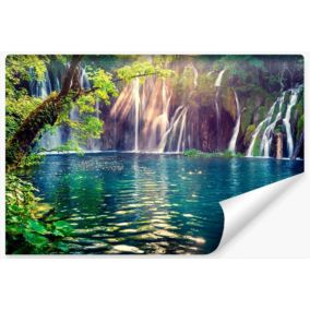 Vlieseline Papier Peint Photo Pour Salon CHUTE D'EAU Cascade Arbres Nature Paysage 3D 300cm x 210cm