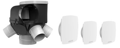 VMC simple flux autoréglable AUTOCOSY avec 3 bouches LINE - 4 sorties diam : 80mm + 1 sortie diam : 125mm